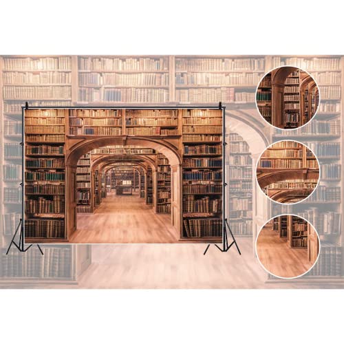 Laeacco Vintage Wooden Bookshelf Backdrop 15x10ft Retro College Library Ancient Books Background Conference Graduation Party Supplies Boys Girls Portrait Video Product Banner Photo Booth Props Vinyl