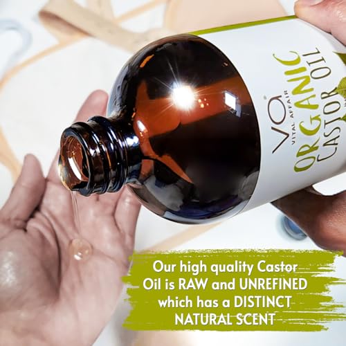 Pure Castor Oil Organic Cold Pressed Unrefined Glass Bottle-USDA Certified Organic Castor Oil Cold Pressed Glass Bottle For Castor Oil Pack Wrap-Castor Oil For Face,Hair Growth,Eyelashes,Eyebrows-8oz