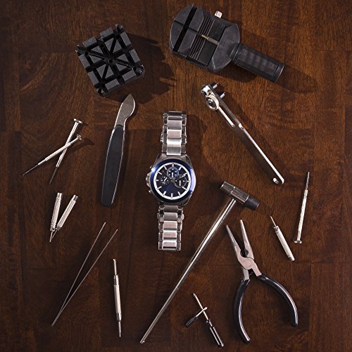 16-Piece Watch Repair Kit - DIY Tool Set for Repairing Watches Includes Screwdrivers, Spring Bar Remover, Tweezers, Link Remover, and More by Stalwart