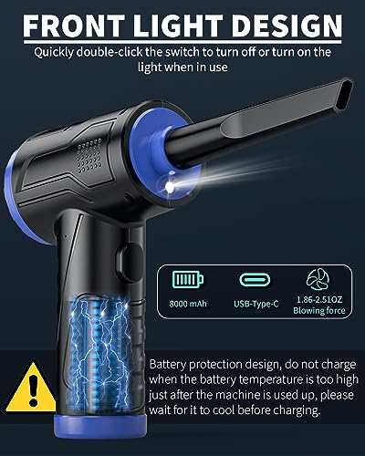 Powerful Compressed Air Duster for Deep Cleaning-Replace Compressed Air Can-No Canned Air Duster-Keyboard Cleaner-PC Cleaning-Rechargeable-3-Speeds-95000RPM Cordless Air Blower-Car Duster-Blue