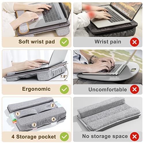 Lap Desk Laptop Bed Table: Fits up to 15.6 inch Laptop Computer lapdesk with Soft Pillow and Storage Bag - Padded Lap Work Tray and Gaming Desk on Bed - Wood Wide Writing Tray for Home Office