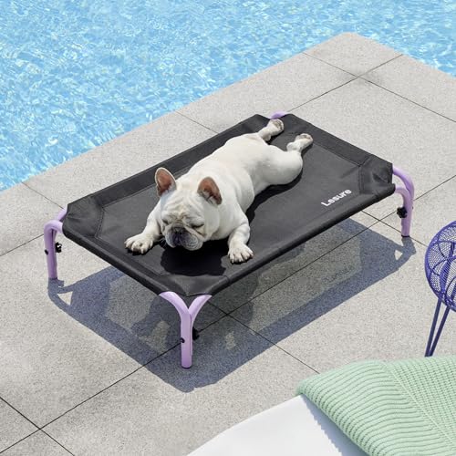 Lesure Elevated Raised Outdoor Dog Bed - Cooling Dog Cot for Medium Sized Dog Easy to Assemble, Lifted Pet Bed with Durable Breathable Teslin Mesh, Puppy Hammock Bed with Non-Slip Feet, Black 34"