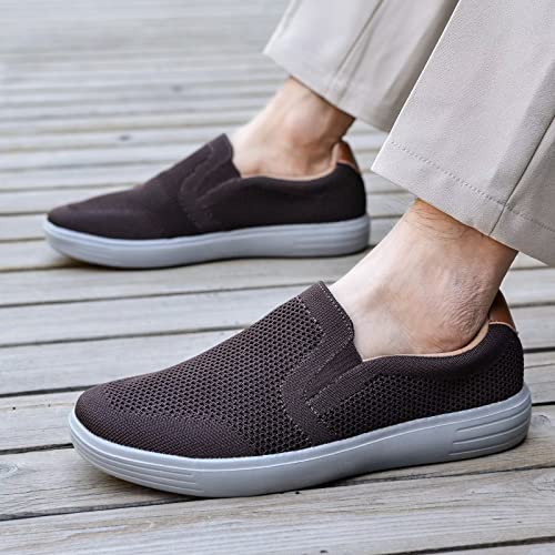 konhill Men's Slip on Fashion Sneaker - Classic Breathable Knit Loafers Skate Shoes 8 US Khaki,41