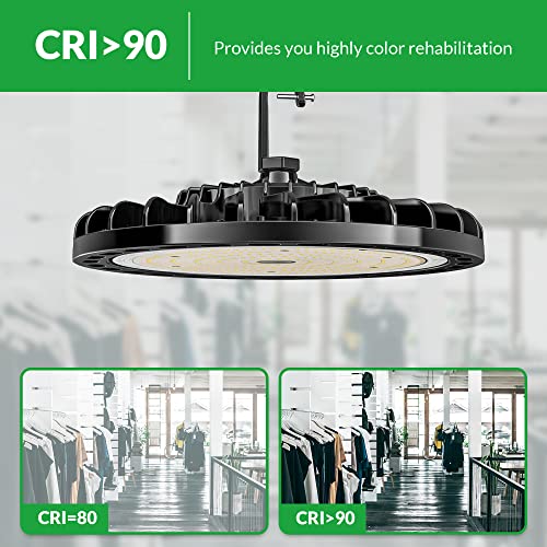 Flakeeper LED High Bay Light 100W 14000 LM with US Plug 5ft Cable, 5000K Daylight, IP65 Waterproof, UFO Commercial Industrial Warehouse Workshop Factory Barn Garage Area Lighting Fixture, 2PCS