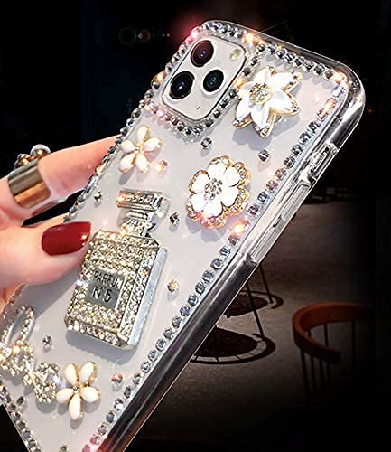 Flowers iPhone 13 Pro Max Case Diamond Case for Woman,3D Glitter Sparkle Bling Case Luxury Shiny Crystal Rhinestone Diamond Bumper Clear Protective Case Cover for iPhone 13 Pro Max Case 6.1''