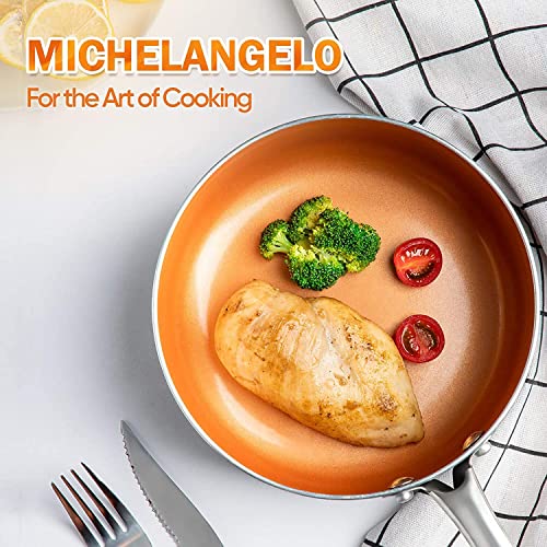 MICHELANGELO Frying Pan with Lid, Nonstick 8 Inch Frying Pan with Ceramic Titanium Coating, Copper Frying Pan with Lid, Small Frying Pan 8 Inch, Nonstick Frying Pans