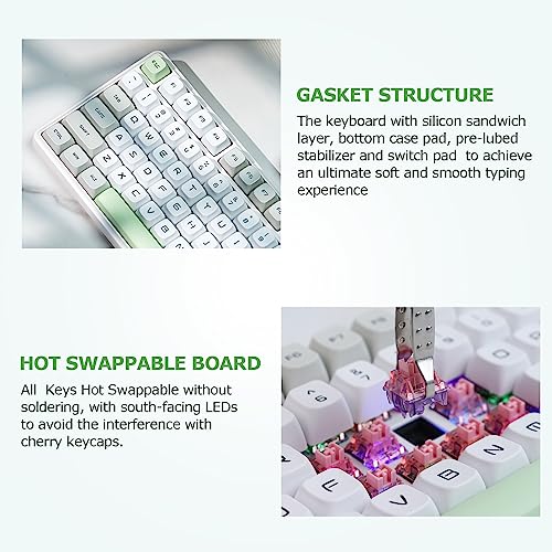 EPOMAKER TH80-X Gasket Mechanical Keyboard, 75% Layout Triple Mode Hot-swap Gaming Keyboard with 4000mAh Battery, LCD Screen, NKRO, RGB for Office/Win/Mac (Green, Epomaker Flamingo Switch)