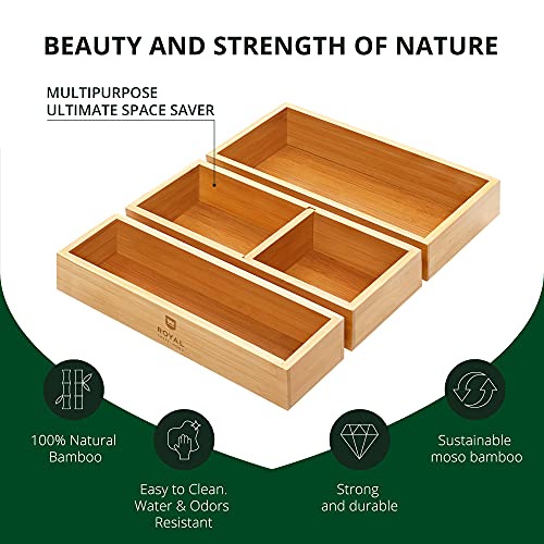 ROYAL CRAFT WOOD Luxury Bamboo Tea Storage Chest - Multi-Use Drawer Organizer Set (3 Boxes) for Tea Bags, Kitchen, and Office, Premium Tea Bag Organizer and Storage Solution.