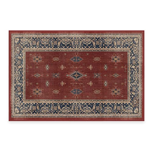 RUGGABLE Verena Washable Rug - Vintage Washable Area Rug for Living Room, Kitchen, Bedroom, Kids Room - Stain & Water Resistant, Non-Slip, Pet & Child Friendly - Amber Red 5'x7' (Standard Pad)