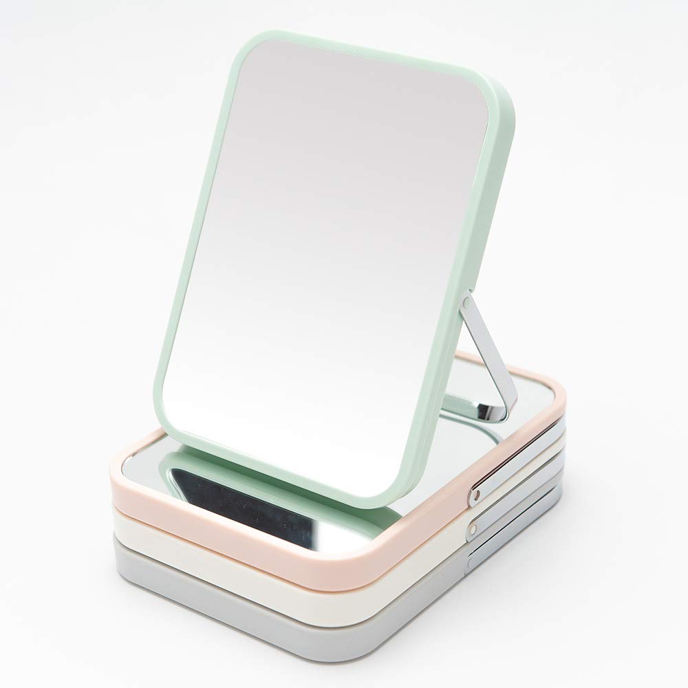 YEAKE Table Desk Vanity Makeup Mirror,8-Inch Portable Folding Mirror with Metal Stand 90°Adjustable Rotation Tavel Make Up Mirror Hanging Bathroom for Shower Shaving(Green)