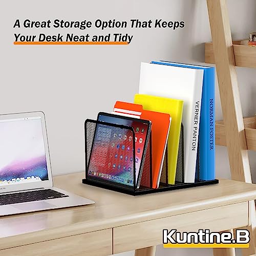 Kuntine.B Desk File Organizer 5 Sections Upright Mesh Desktop Organizer File Sorter Office Organization File Holder for Home, Office & Classroom