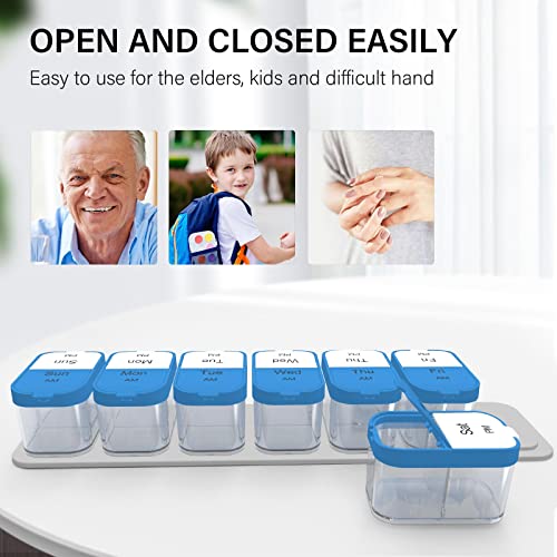 Odaro Extra Large Weekly Pill Organizer 2 Times A Day, Pill Box 7 Day Am Pm to Hold Daily Medicine Vitamin and Supplements for Elders, Arthrtic Patients and Kids - Blue