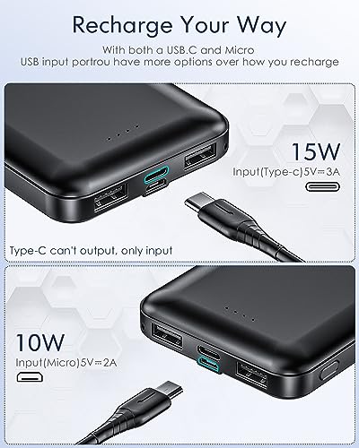 Feeke Portable-Charger-Power-Bank - 15000mAh Dual USB Power Bank Output 5V3.1A Fast Charging Portable Charger Compatible with Smartphones and All USB Devices (Black)