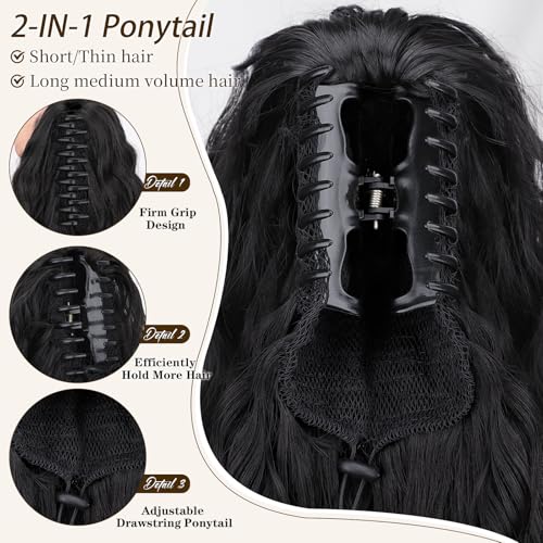 ORSUNCER Ponytail Extension Claw 26" Curly Pony Tail Clip in Claw Hair Extensions Fluffy Natural Looking Synthetic Hairpiece for Women Dark Brown