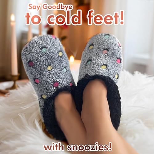 Snoozies Slippers for Women | Lotsa Dots Colorful Cozy Sherpa Slipper Socks | Womens House Slippers | Cozy Slippers for Women | Fuzzy Slippers | Black | Small