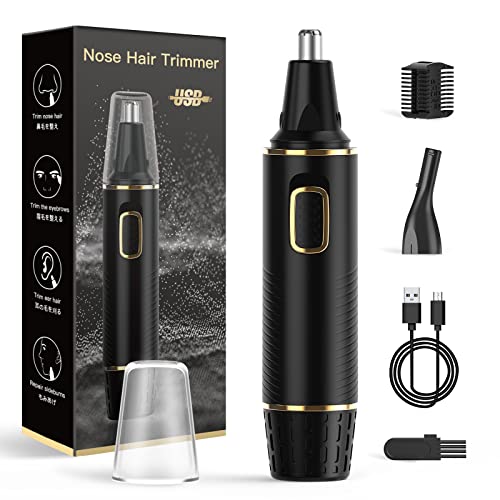 Ear and Nose Hair Trimmer-Rechargeable Nose Trimmer for Men and Women Professional Painless Nose Clipper Eyebrow & Facial Hair Trimmer-IPX7 Waterproof Dual Edge Blades for Easy Cleansing-Black