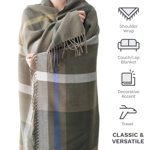 BATTILO HOME Olive Green Plaid Throw Blanket for Couch - Army Green Plaid Blanket Buffalo Checkered Blankets - Lightweight Farmhouse Outdoor Throw Blankets for Bed, Sofa 50"x60"