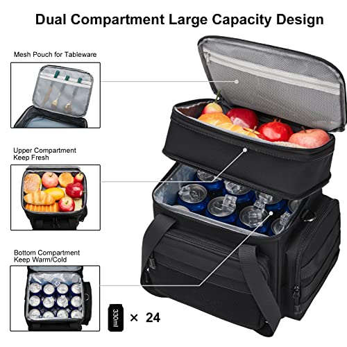 Gafetrey Large Tactical Lunch Box for Men, Insulated Lunch Bag Adult, Thermal Lunchbox Leakproof Waterproof Cooler Bag, Dual Compartment Lunch tote, Large Lunch Pail for Work Office Camping 24L