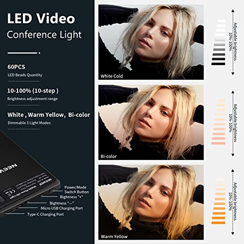 NEEWER Selfie Light with Front & Back Phone Clip, High Power 60 LED 2000mAh Rechargeable CRI 95+, 3 Light Modes, Portable Clip on Light for Tablet/Laptop, Zoom Call TikTok Video Fill Light (NL-60AI)