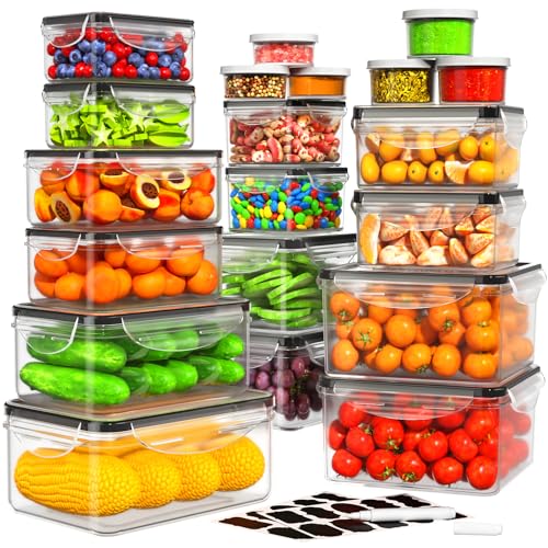 HOMETALL 50-Piece Food Storage Containers with Lids (25 Containers & 25 Lids), Airtight Reusable Meal Prep Containers for Lunch, Plastic Kitchen Storage Containers with Labels & Marker Pen