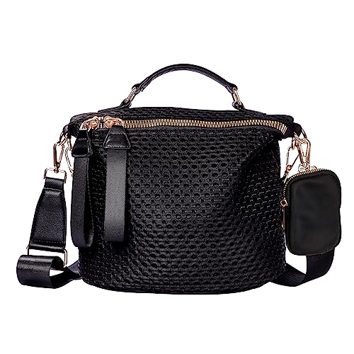 PAKFIEKS Splashproof Nylon Crossbody Bag for Women Anti-theft Purse Shopping Tote Bag Lightweight Shoulder Bag (Black)