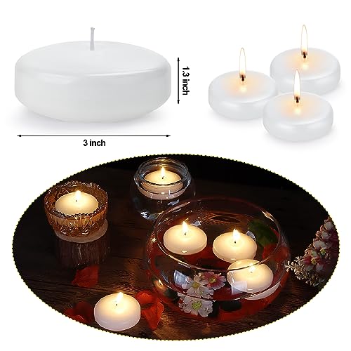 Floating Candles 3 Inch Unscented Dripless Wax 13-15Hours Burning, 12 Pack Wedding Party Candles,for Centerpieces Suitable for Cylindrical Vases,Swimming Pool,Restaurant Decoration(White)
