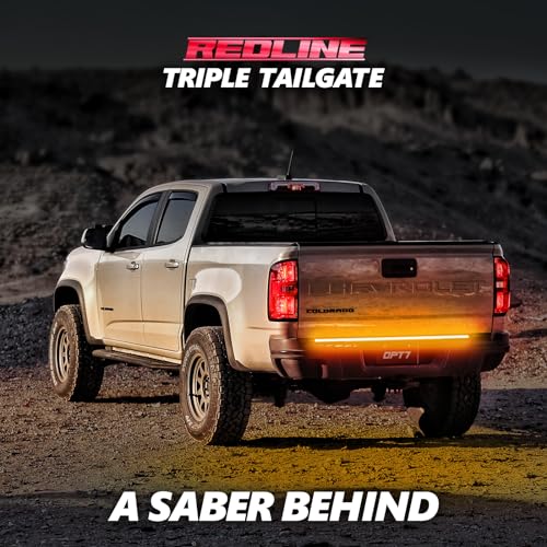 OPT7 48" Redline Triple Row LED Tailgate Light Bar w/Sequential Amber Turn Signal - Weatherproof Rigid Aluminum Light Strip for Colorado Frontier Ranger Maverick - Full Function Reverse Brake Running