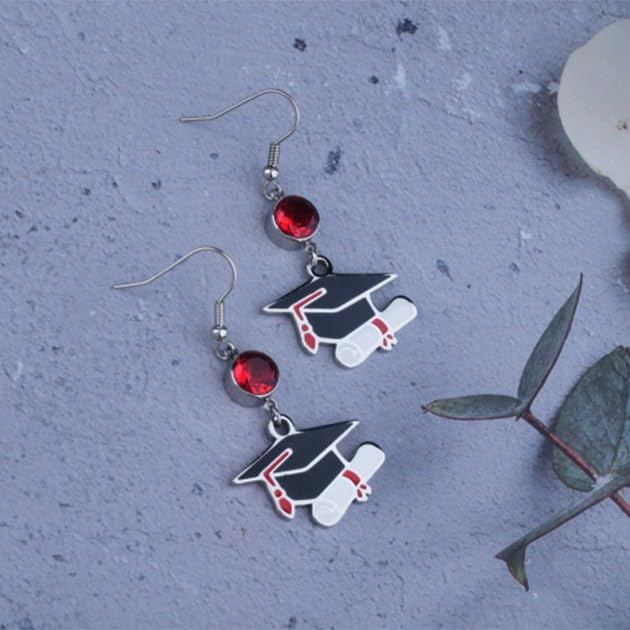 WKXZMTR Graduation Cap Charm with Red Birthstone Earrings Cute College Graduation Gifts Congrats Grad Gifts Friendship Gifts (Graduation Cap Ear 1)