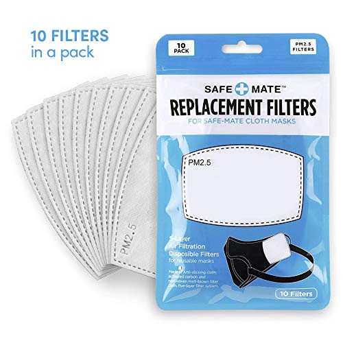 Safe-Mate (50 Pack) PM 2.5 Carbon Filter Replacement Inserts for Adult Cloth Masks (S/M) (L/XL) - 5 Layer Filters