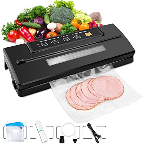 Toprime Vacuum Food Sealer Machine, 80kPa Powerful Sealing System Attached Roll Bag Cutter, Sous Vide Bag and Hose, Dry & Moist Food Modes for Seal a Meal