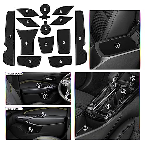 SKTU 2024 2025 2026 Chevy Trax Door Slot Mat for 2024 2025 2026 Chevrolet Trax (LS,1RS,LT,2RS,ACTIV) 14PCS Fit 2024 2025 2026 Chevy Trax Accessories Door Compartment Cup Center Console Liners (Black)