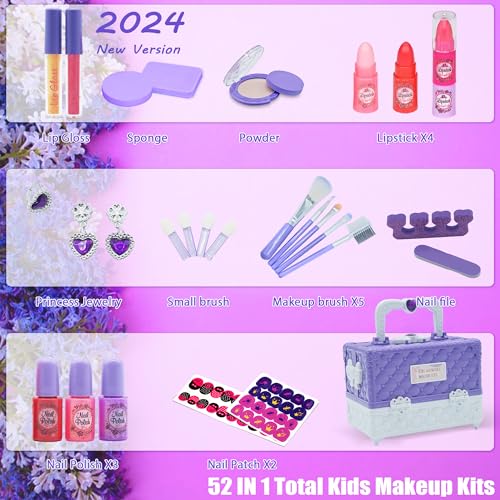 Kids Makeup Kit for Girl - 59 PCS Real and Safe Make up for Kids Girls, Washable Little Girls Makeup, Princess Toy Makeup Kit for Children, Girls Toys Age 4-12, Birthday for Girls