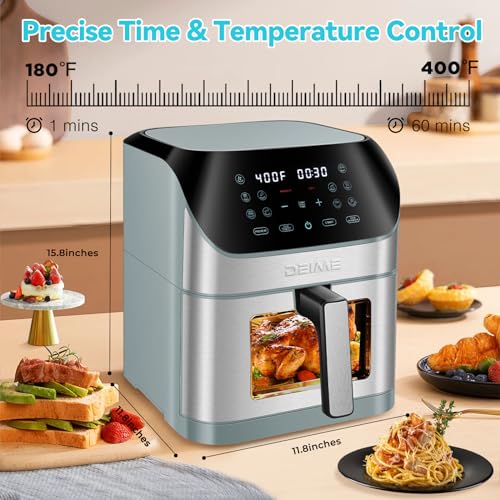 DEIME Air Fryer 8.5 QT Oilless AirFryer 1500W Electric Healthy Oven Cooker Large Capacity with Visible Cooking Window, 10 Presets in One Touch, Digital Control, Non-Stick Basket