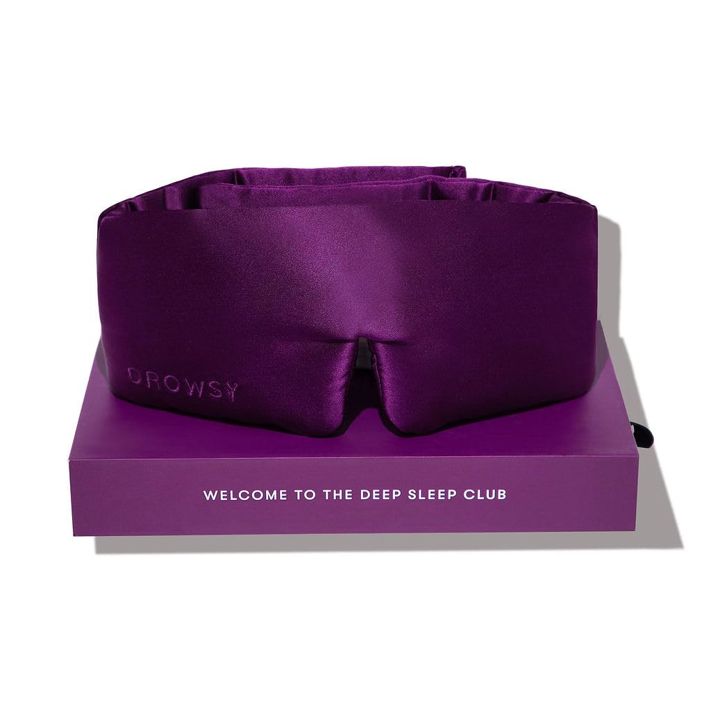 DROWSY Silk Sleep Mask. Face-Hugging, Padded Silk Cocoon for Luxury Sleep in Total Darkness. (Purple Martini)