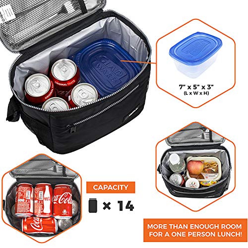 opux Insulated Lunch Box Men Women, Lunch Bag for Work School, Leakproof Soft Cooler Tote Adult, Large Lunch Pail Kids Boys Girls, Picnic Beach Food Bag with Shoulder Strap, Black