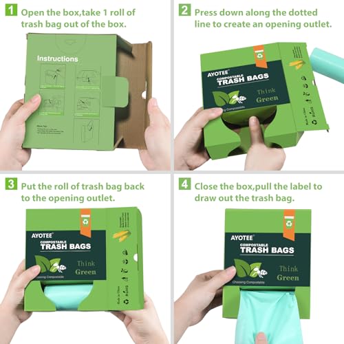 1.2 Gallon Small Trash Bags Garbage Bags, AYOTEE Mini Compostable Strong Bathroom Wastebasket Can Liners trash Bags for Home Office Kitchen fit 5L,5 Liter,1 Gal,Green