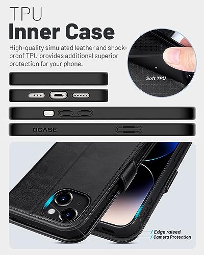 OCASE Compatible with iPhone 15 Plus Wallet Case, PU Leather Flip Folio Case with Card Holders RFID Blocking Kickstand [Shockproof TPU Inner Shell] Phone Cover 6.7 Inch 2023, Spliced Blue