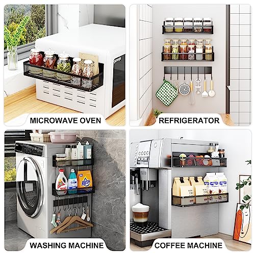 Aufworld Magnetic Spice Rack for Refrigerator, 3 Pack Magnetic Shelf, Moveable Fridge Organizer with 8-Hook Rack, Seasoning Organizer for Kitchen