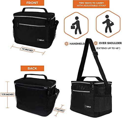 opux Insulated Lunch Box Men Women, Lunch Bag for Work School, Leakproof Soft Cooler Tote Adult, Large Lunch Pail Kids Boys Girls, Picnic Beach Food Bag with Shoulder Strap, Black