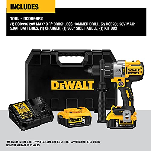 DEWALT 20V MAX XR Hammer Drill Kit, Brushless, 3-Speed, Cordless (DCD996P2)