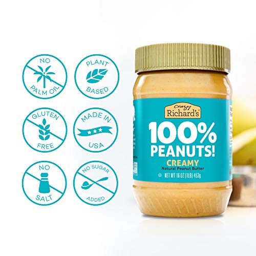 Crazy Richard's 100% All-Natural Creamy Peanut Butter, No Added Sugar Peanut Butter Non-GMO, Vegan (16 Ounce (Pack of 1))