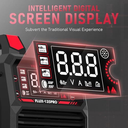 YESWELDER 135Amp MIG Welder,110V Flux Core Welder Flux MIG/Lift TIG/Stick 3-in-1 Large LED Digital Display Welding Machine IGBT Inverter Welder FLUX-135PRO