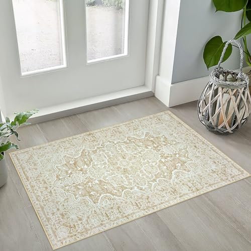 KUTA Washable Kitchen Runner 3x8, Grey Vintage Kitchen Runners Non Skid Washable 8 ft, Printed Oriental Distressed Tribal 3x8 Runner Rug Area Rug Ultra Soft Carpet Runner for Bedroom Living Room