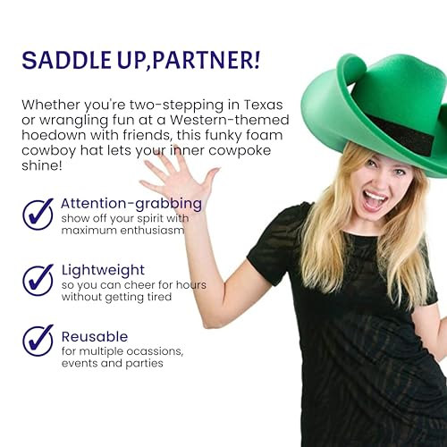 FUNSTITUTION Cowboy Hat - Giant Foam Hat - Oversized Silly, Funny Hat - Black - For Adults and Kids