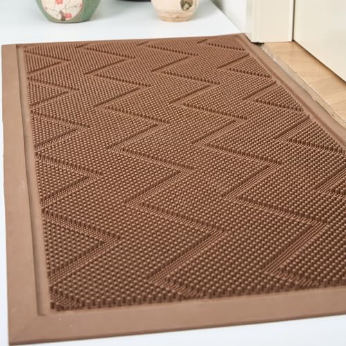 HAMARA Front Door Mat for Outside Entrance 35.5"x17" – Anti-Slip Dirt-Trapping Waterproof Rubber Indoor & Outdoor Mat with Textured Surface for Entryway - Heavy Duty All Weather Doormat – Beige