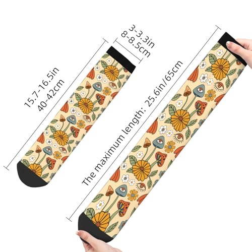 JKJOJIA 70s Retro Floral Mushroom Novelty Socks For Men Women, Funny Crazy Crew Socks Casual Dress Socks Gifts