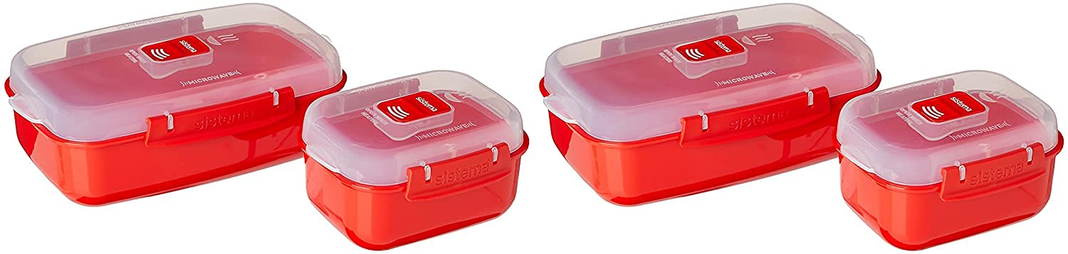 Sistema Microwave Food Storage Containers with Steam Release Vent, Dishwasher Safe Red