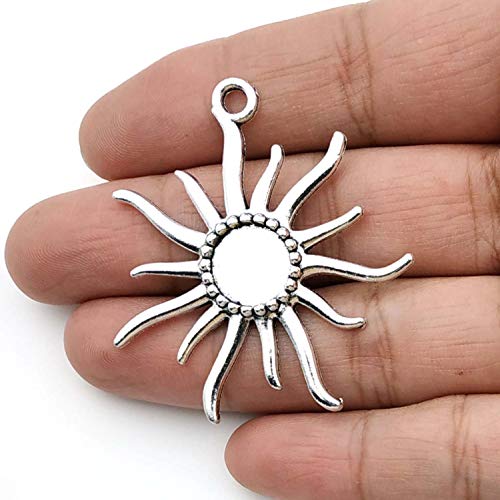 10PCS Sun Blank Round Pendant Trays, Fit 12mm Cabochon, Base Setting Bezel Frame Cameo (C5121)