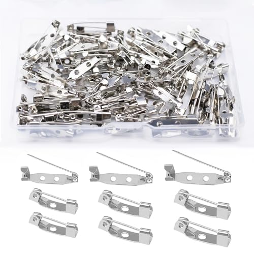 150Pcs Locking Pins Backs Brooch Badge Bar Pins Jewelry Pins with Holes for DIY Crafts Name Tags Jewelry Making DIY Crafts Accessories (15MM/20MM/25MM)