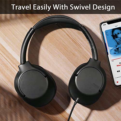 noot products A319 Over Ear Wired Headphones with Volume Control, Microphone, Adjustable Headband and 3.5mm Audio Jack for School Home Work Computer Chromebook (Black)